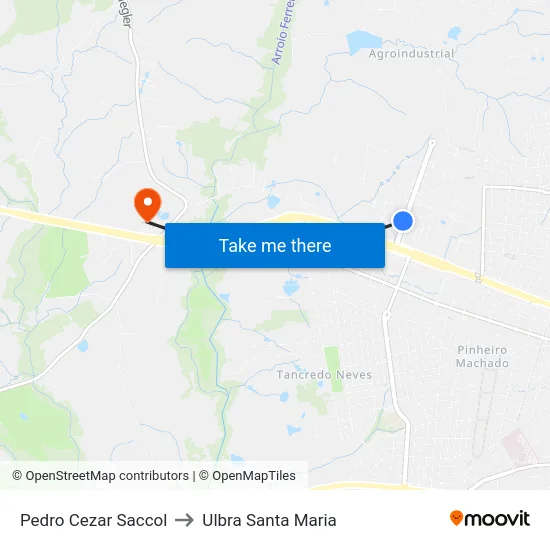 Pedro Cezar Saccol to Ulbra Santa Maria map