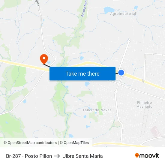 Br-287 - Posto Pillon to Ulbra Santa Maria map