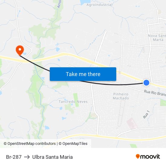 Br-287 to Ulbra Santa Maria map