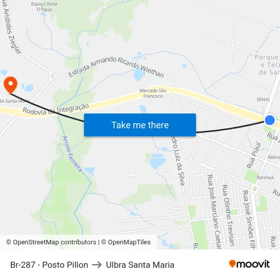 Br-287 - Posto Pillon to Ulbra Santa Maria map