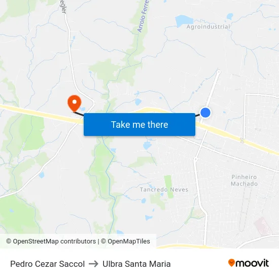 Pedro Cezar Saccol to Ulbra Santa Maria map