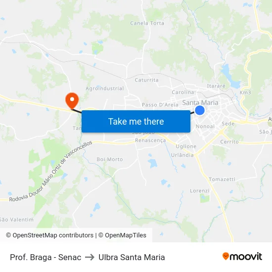 Prof. Braga - Senac to Ulbra Santa Maria map