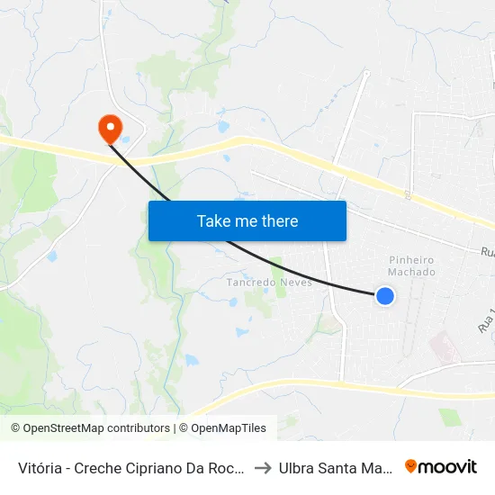 Vitória - Creche Cipriano Da Rocha to Ulbra Santa Maria map