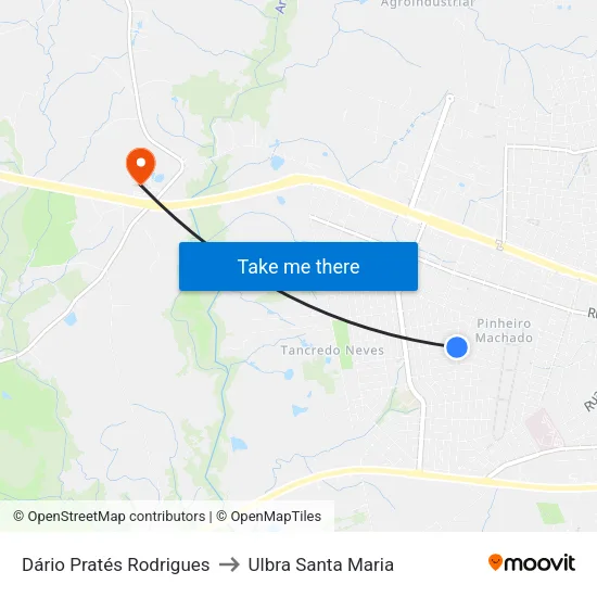 Dário Pratés Rodrigues to Ulbra Santa Maria map