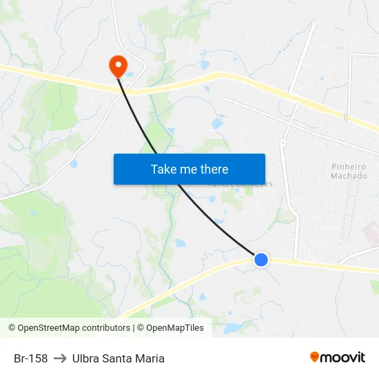 Br-158 to Ulbra Santa Maria map
