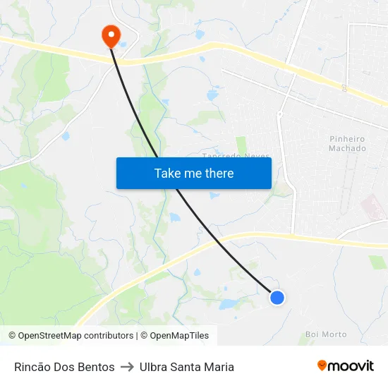 Rincão Dos Bentos to Ulbra Santa Maria map