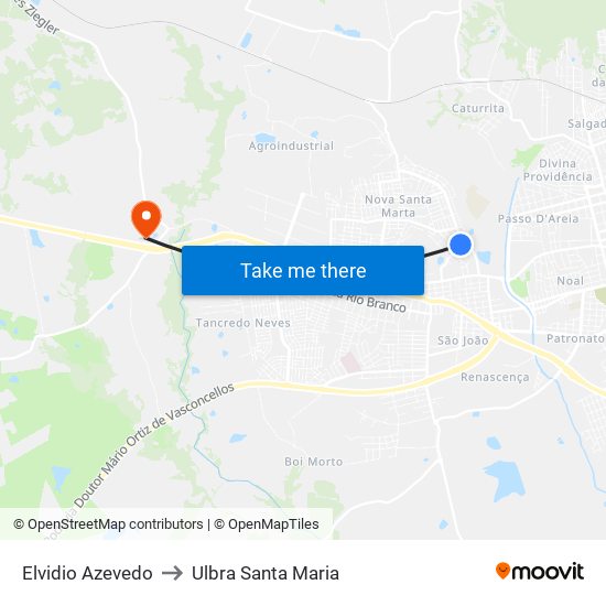 Elvidio Azevedo to Ulbra Santa Maria map