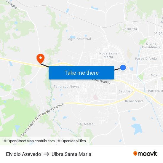 Elvidio Azevedo to Ulbra Santa Maria map