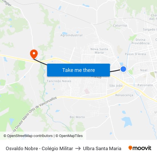 Osvaldo Nobre - Colégio Militar to Ulbra Santa Maria map