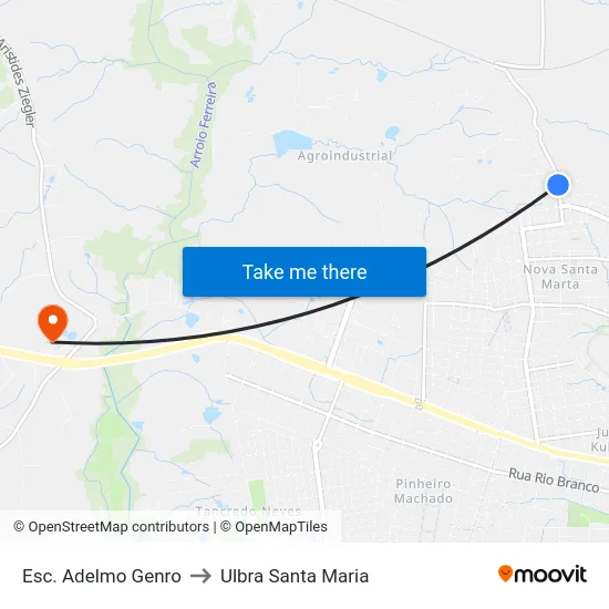 Esc. Adelmo Genro to Ulbra Santa Maria map