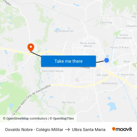 Osvaldo Nobre - Colégio Militar to Ulbra Santa Maria map