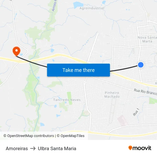 Amoreiras to Ulbra Santa Maria map