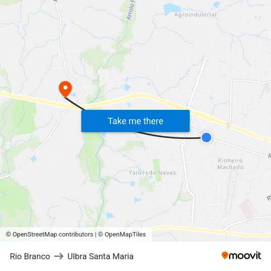 Rio Branco to Ulbra Santa Maria map