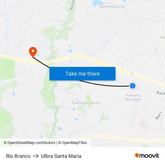 Rio Branco to Ulbra Santa Maria map