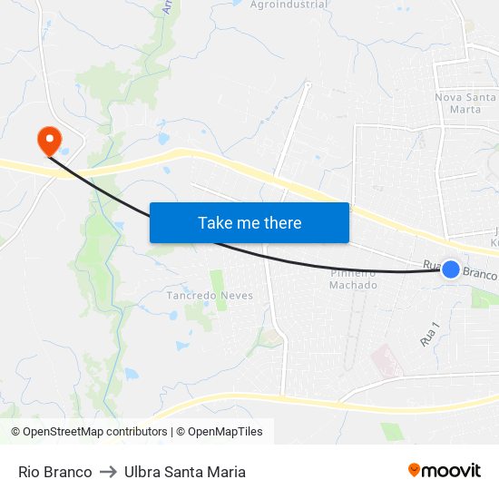 Rio Branco to Ulbra Santa Maria map