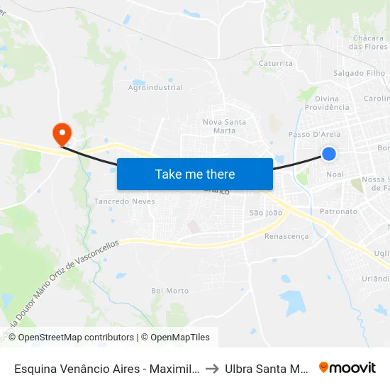 Esquina Venâncio Aires - Maximiliano to Ulbra Santa Maria map