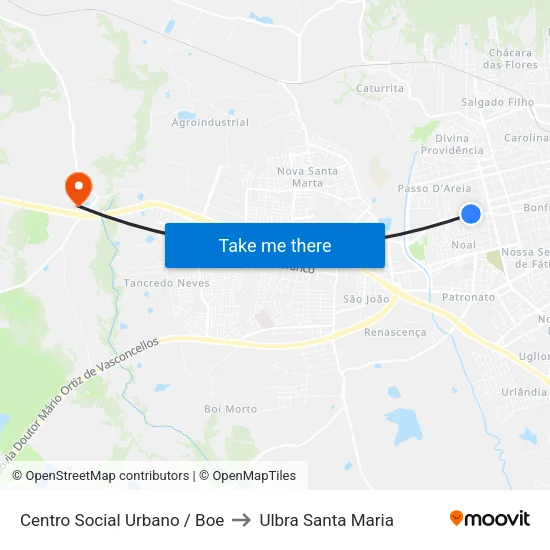 Centro Social Urbano / Boe to Ulbra Santa Maria map