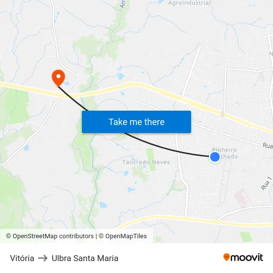 Vitória to Ulbra Santa Maria map