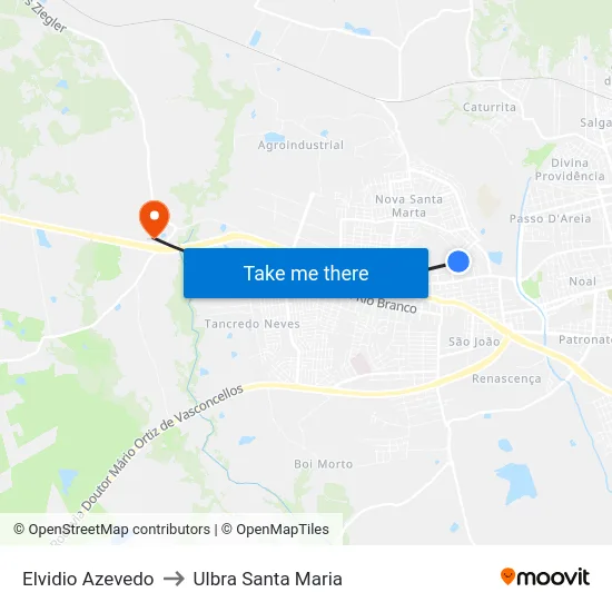 Elvidio Azevedo to Ulbra Santa Maria map