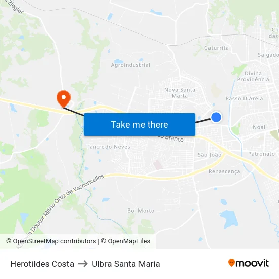 Herotildes Costa to Ulbra Santa Maria map