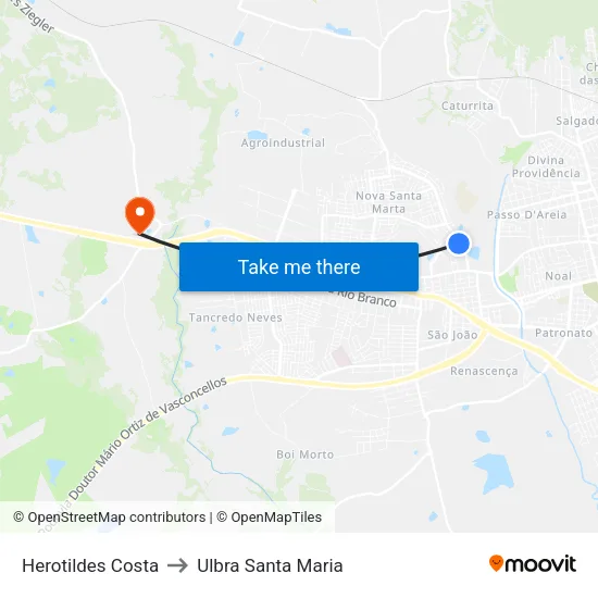 Herotildes Costa to Ulbra Santa Maria map