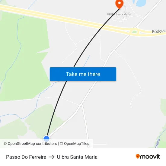 Passo Do Ferreira to Ulbra Santa Maria map