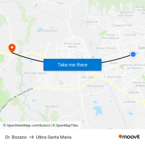 Dr. Bozano to Ulbra Santa Maria map