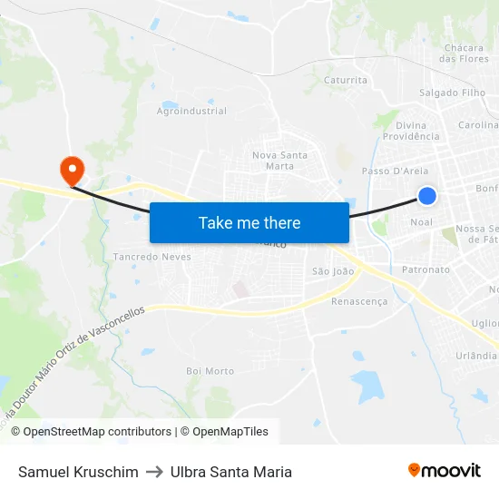 Samuel Kruschim to Ulbra Santa Maria map