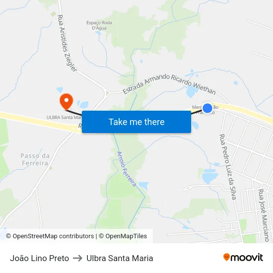 João Lino Preto to Ulbra Santa Maria map