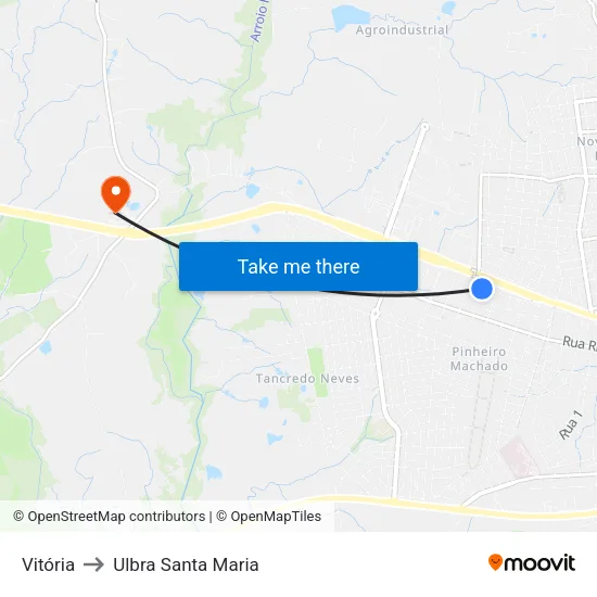 Vitória to Ulbra Santa Maria map