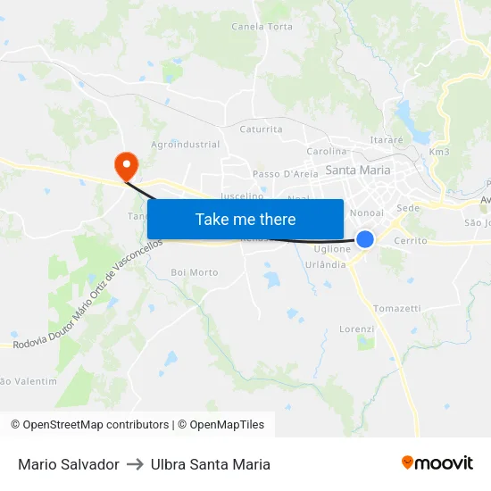 Mario Salvador to Ulbra Santa Maria map
