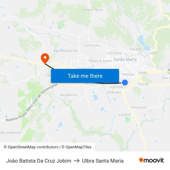 João Batista Da Cruz Jobim to Ulbra Santa Maria map