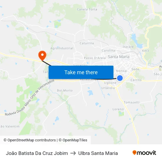 João Batista Da Cruz Jobim to Ulbra Santa Maria map