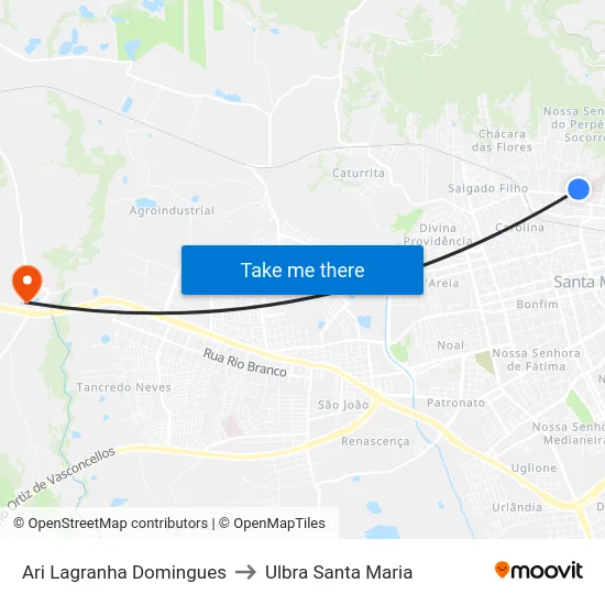 Ari Lagranha Domingues to Ulbra Santa Maria map