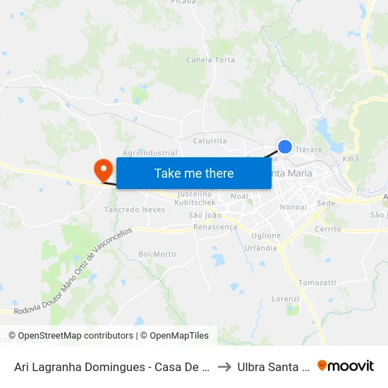 Ari Lagranha Domingues - Casa De Saúde / Upa to Ulbra Santa Maria map