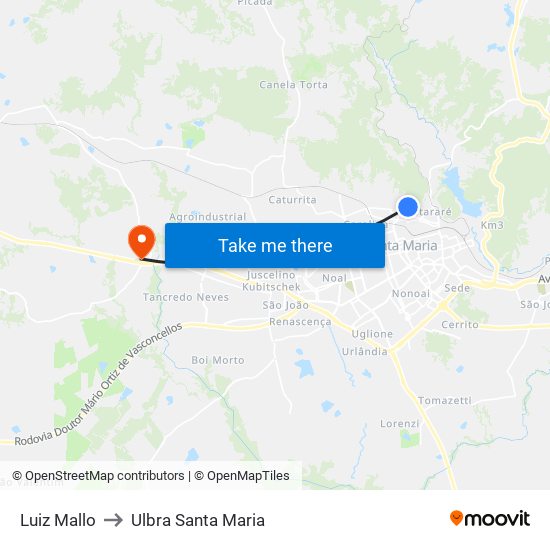 Luiz Mallo to Ulbra Santa Maria map