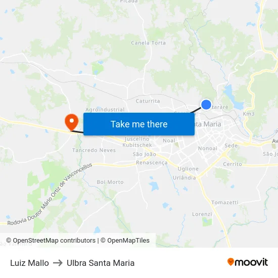 Luiz Mallo to Ulbra Santa Maria map