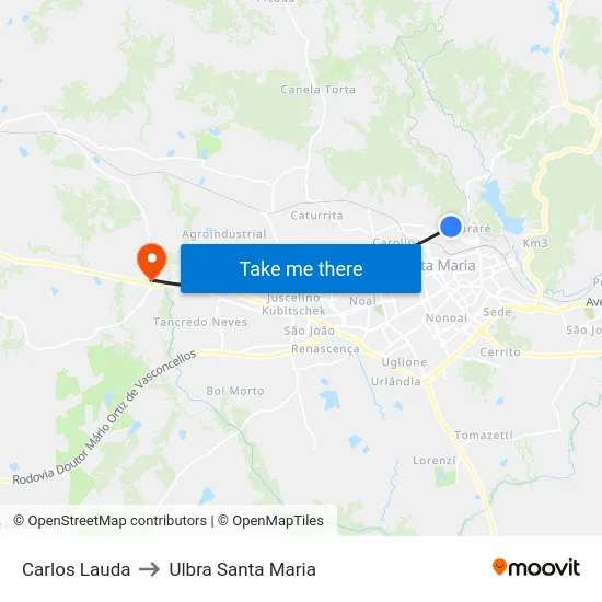 Carlos Lauda to Ulbra Santa Maria map