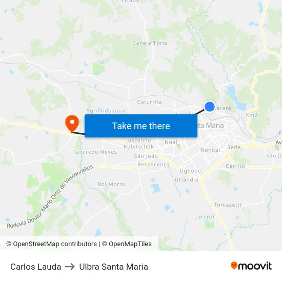 Carlos Lauda to Ulbra Santa Maria map