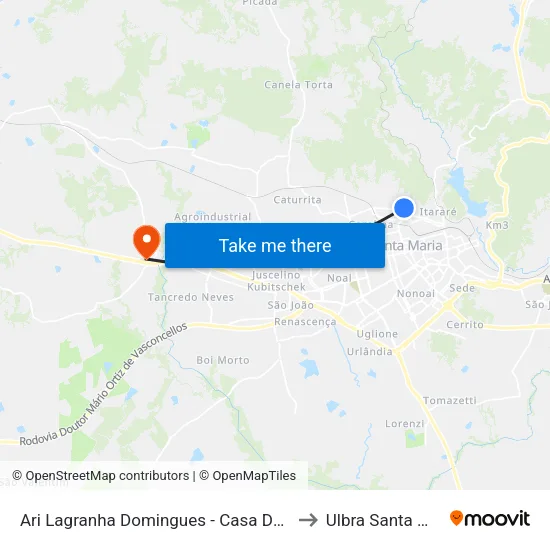 Ari Lagranha Domingues - Casa De Saúde to Ulbra Santa Maria map