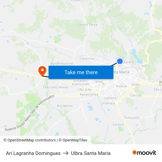 Ari Lagranha Domingues to Ulbra Santa Maria map