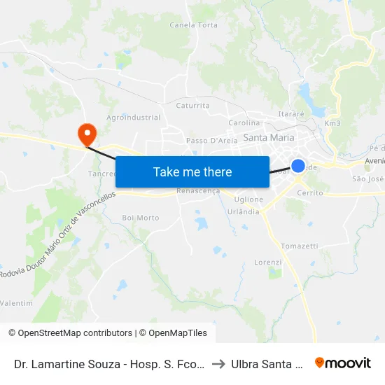 Dr. Lamartine Souza - Hosp. S. Fco De Assis to Ulbra Santa Maria map