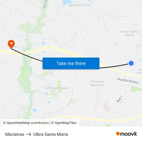 Macieiras to Ulbra Santa Maria map