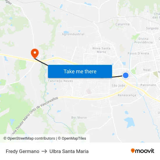 Fredy Germano to Ulbra Santa Maria map