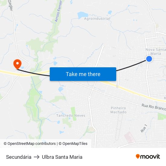Secundária to Ulbra Santa Maria map