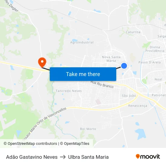 Adão Gastavino Neves to Ulbra Santa Maria map