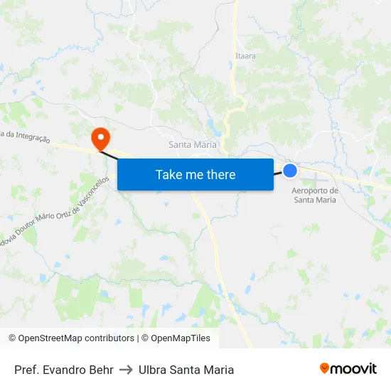 Pref. Evandro Behr to Ulbra Santa Maria map