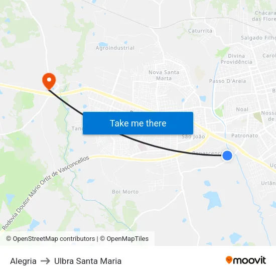 Alegria to Ulbra Santa Maria map
