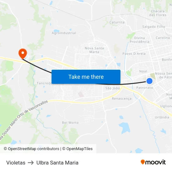 Violetas to Ulbra Santa Maria map
