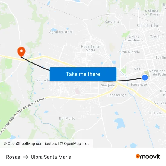 Rosas to Ulbra Santa Maria map